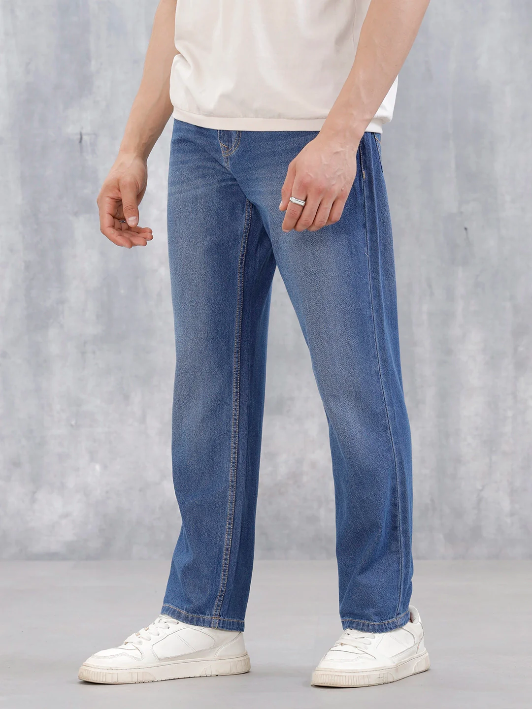 Men's Casual Anti Fit Jeans | Med Stone - Image 4