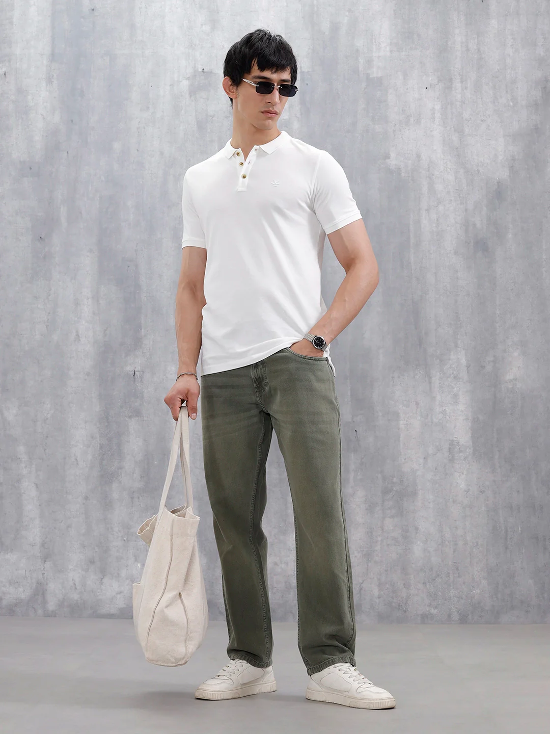 Men's Casual Anti Fit Washed Jeans | Olive - Image 2