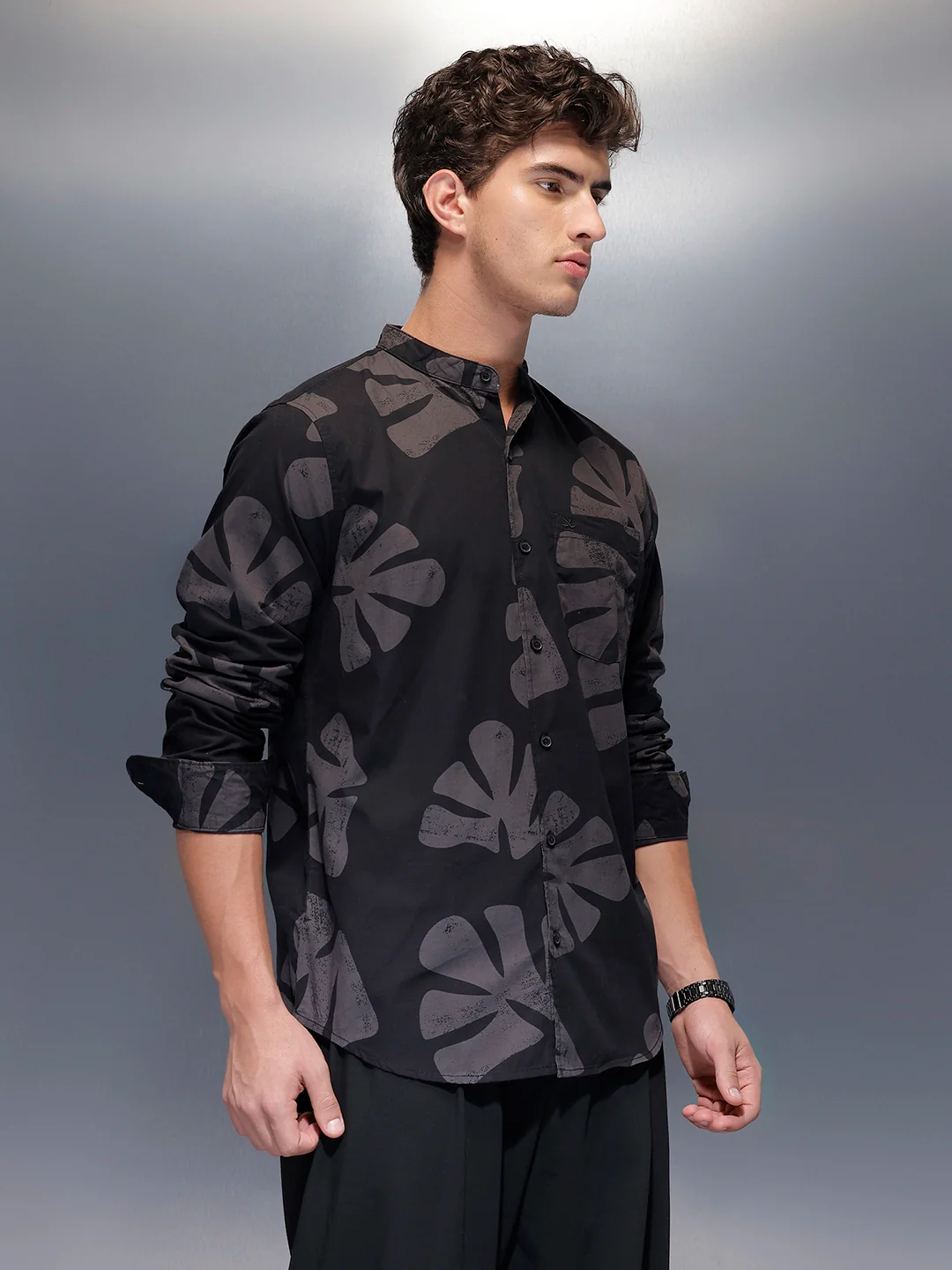 Men's Casual AOP Shirt   |  Black - Image 4
