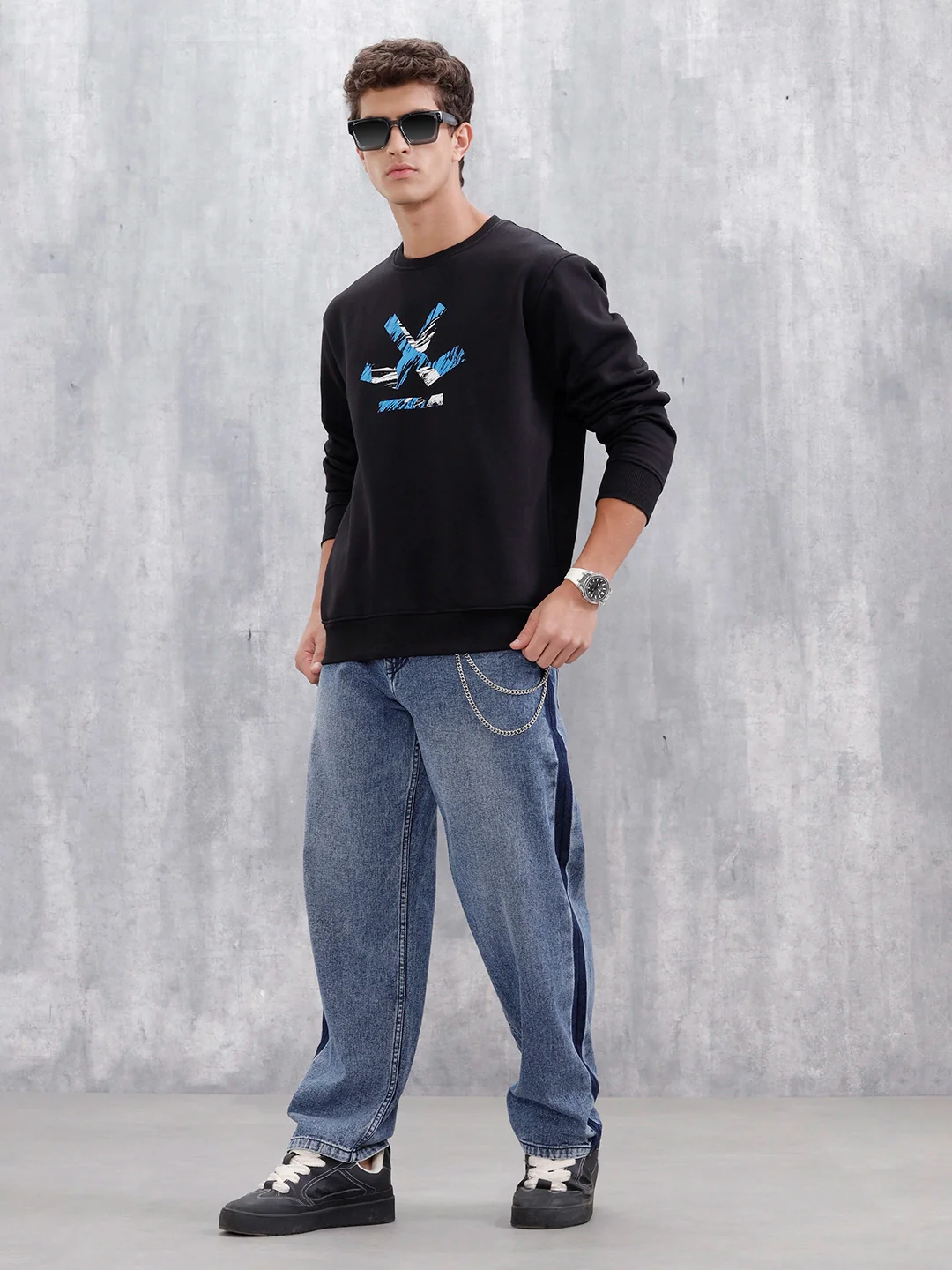 Men's Casual Branded Comfort Fit Sweatshirt | Black - Image 2