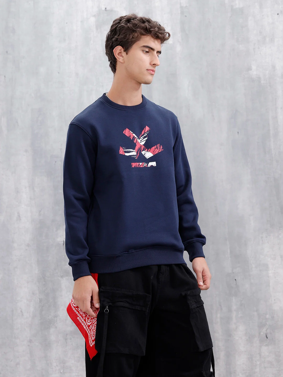 Men's Casual Branded Comfort Fit Sweatshirt  | Navy Blue - Image 4