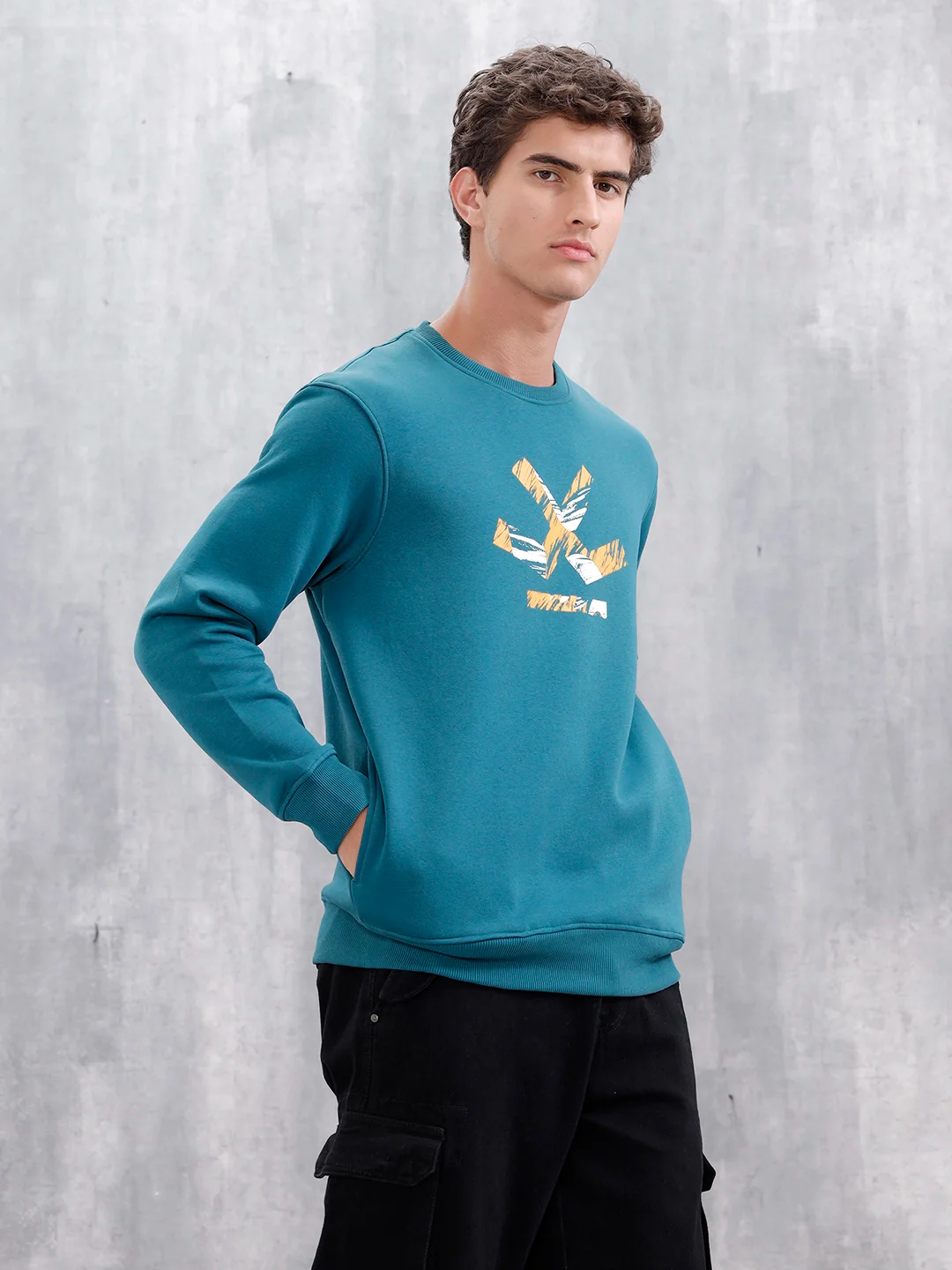 Men's Casual Branded Comfort Fit Sweatshirt | Teal - Image 4