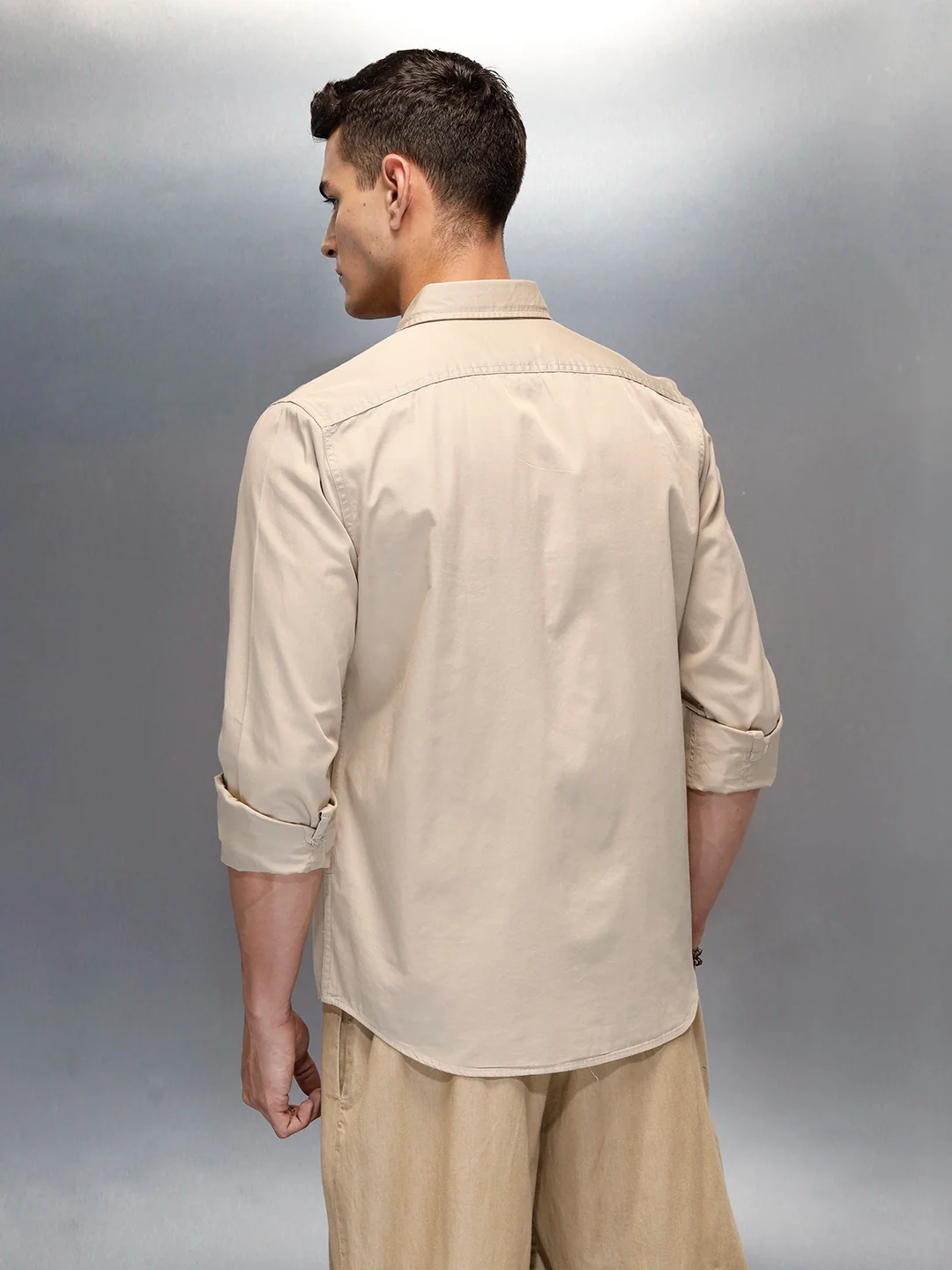Men's Casual Cargo Double Pocket Shirt | Beige - Image 3
