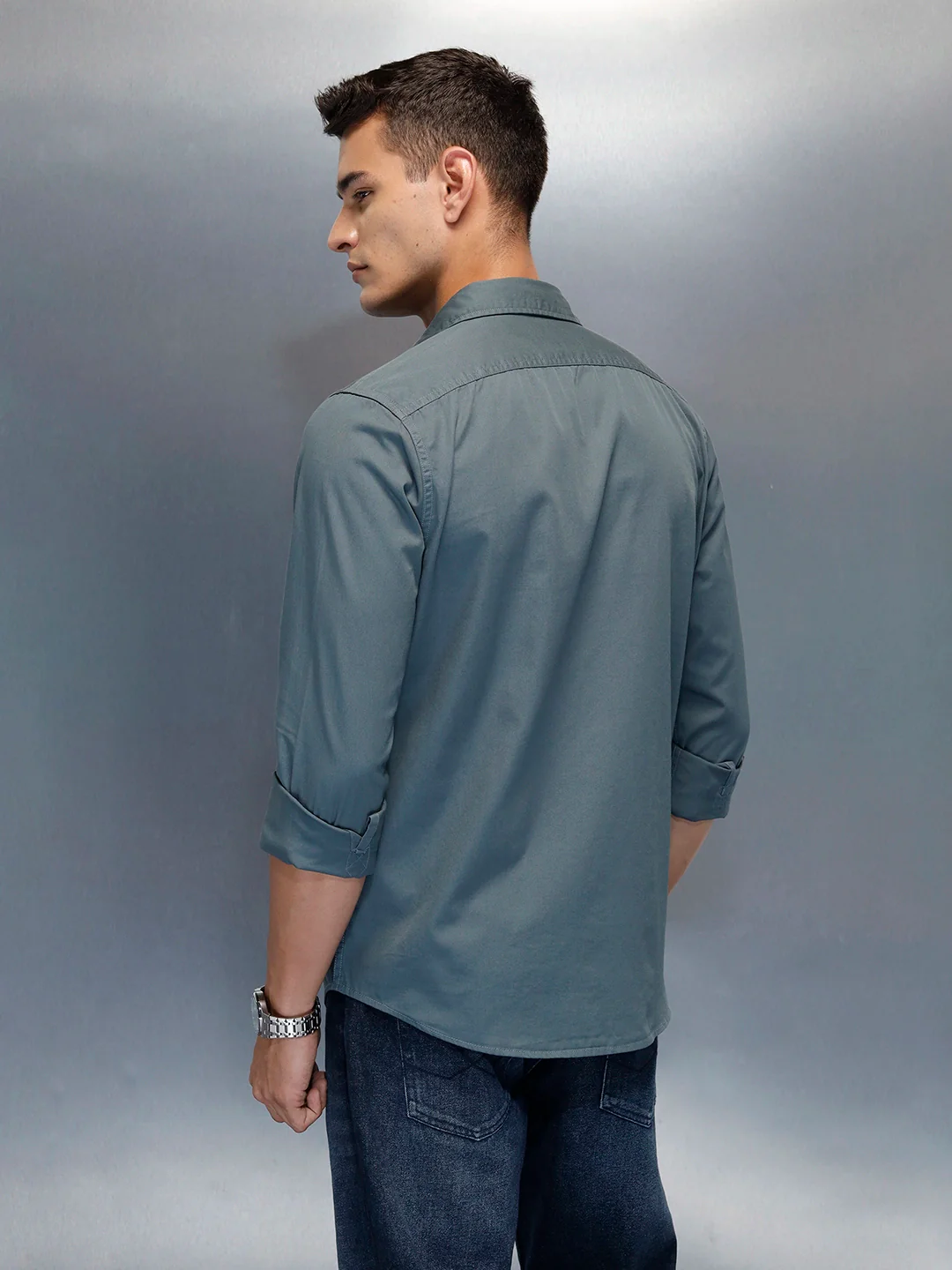 Men's Casual Cargo Double Pocket Shirt | Teal - Image 3