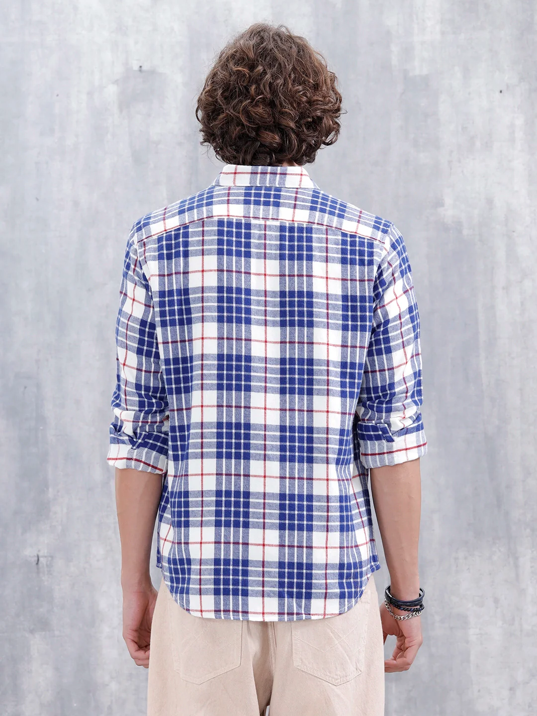 Men's Casual Checkered Pattern Regular Fit Shirt | Navy Blue - Image 3