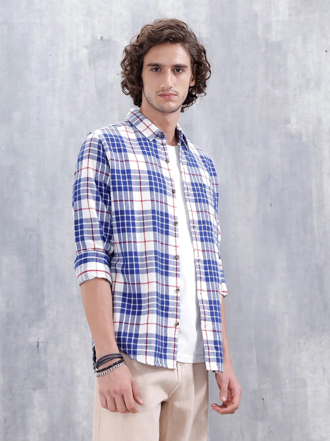 Men's Casual Checkered Pattern Regular Fit Shirt | Navy Blue - Image 4