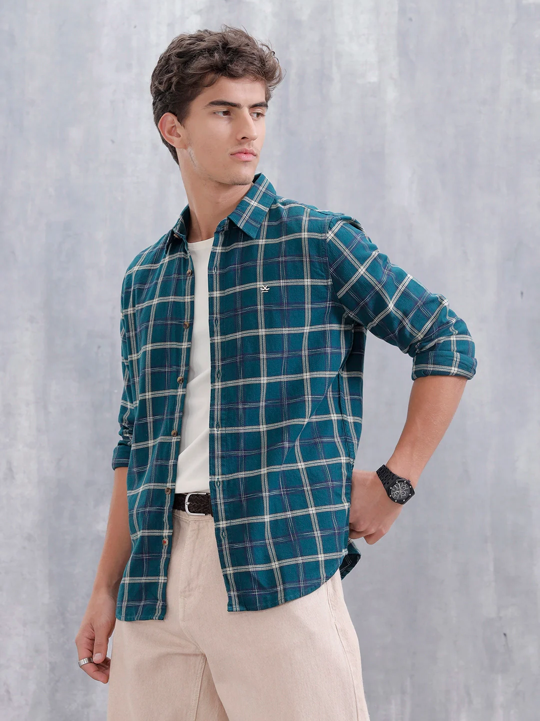 Men's Casual Checkered Pattern Shirt | Olive - Image 4