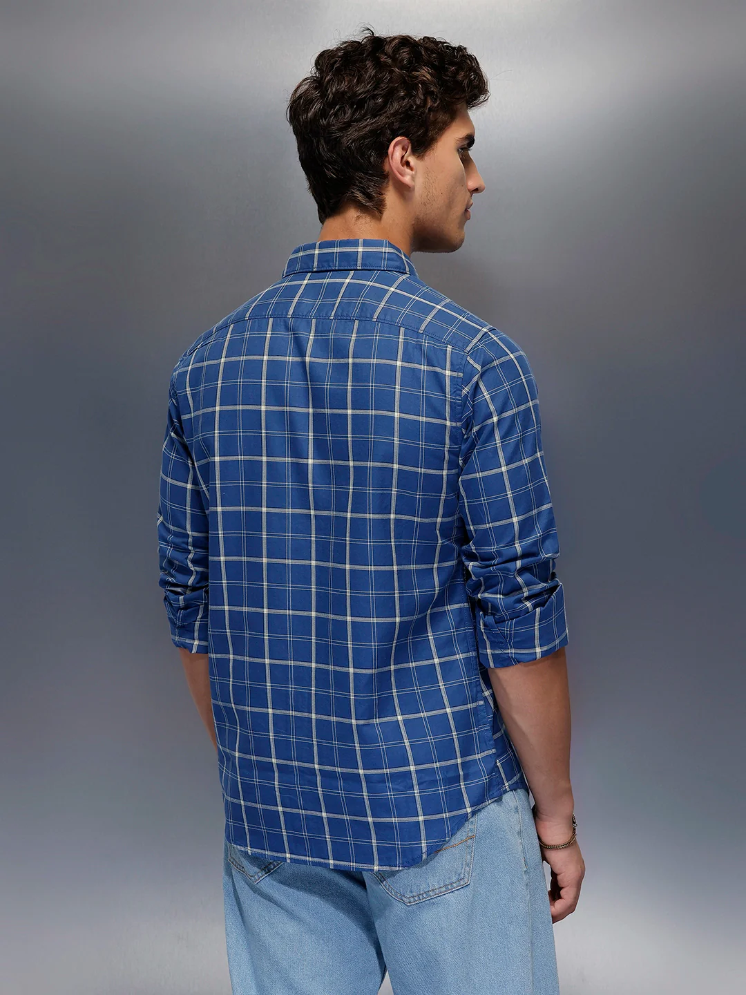 Men's Casual Checkered Shirt   |  Blue - Image 3