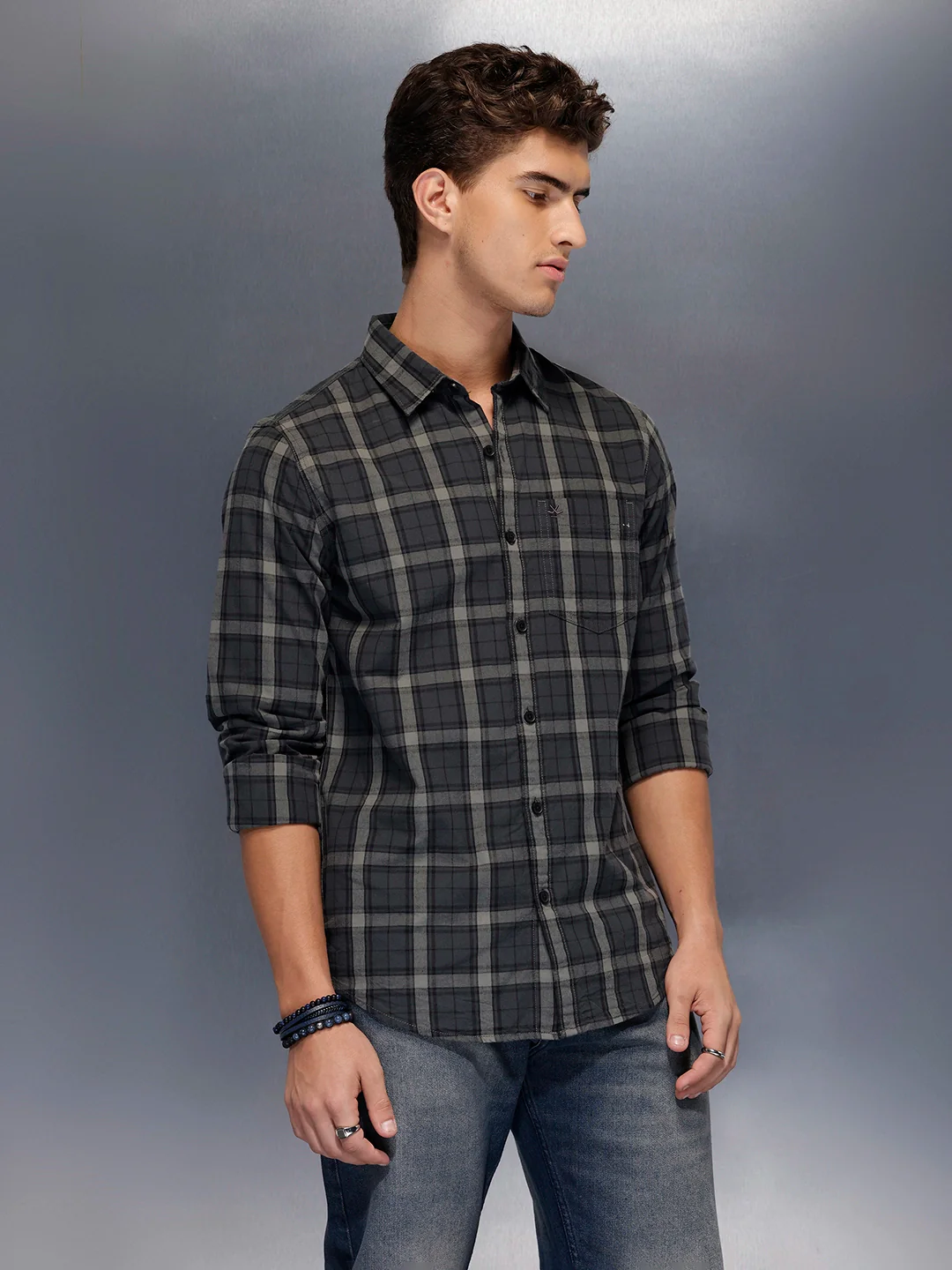 Men's casual classic check shirt | Grey - Image 4