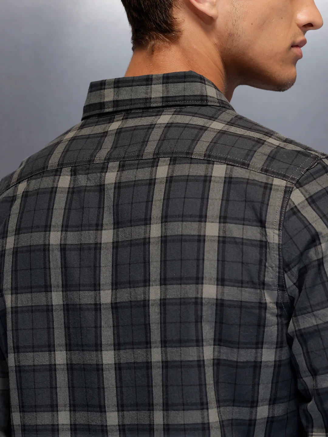 Men's casual classic check shirt | Grey - Image 5