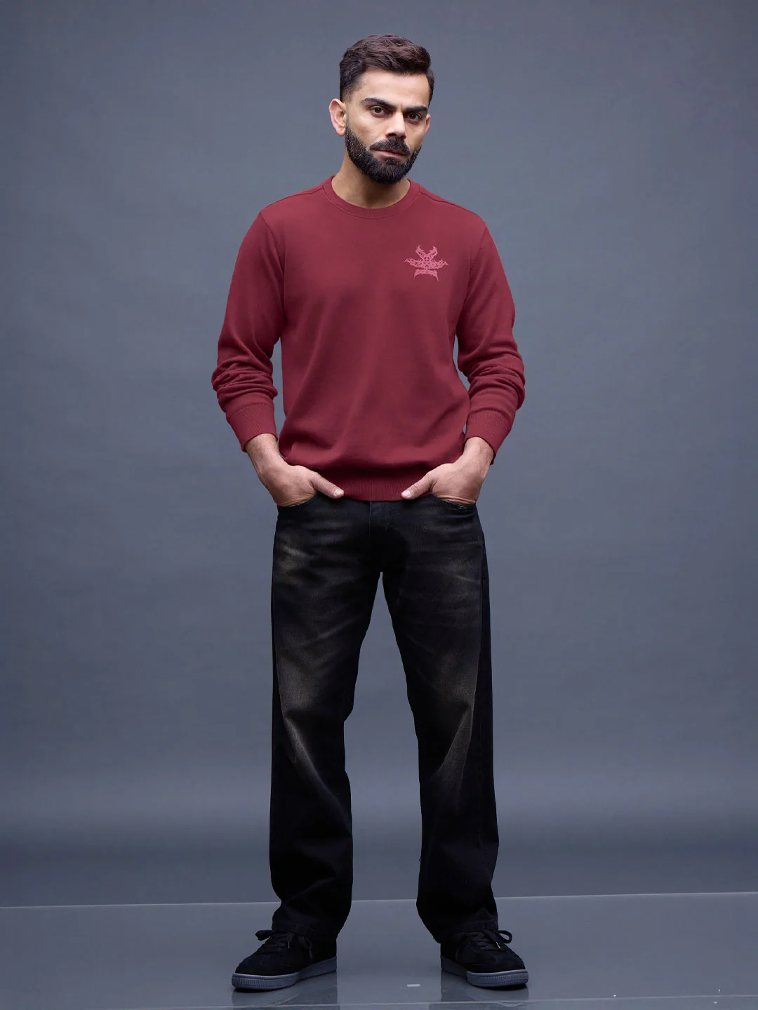 Men's Casual Comfort Fit Branded Sweatshirt | Maroon - Image 2
