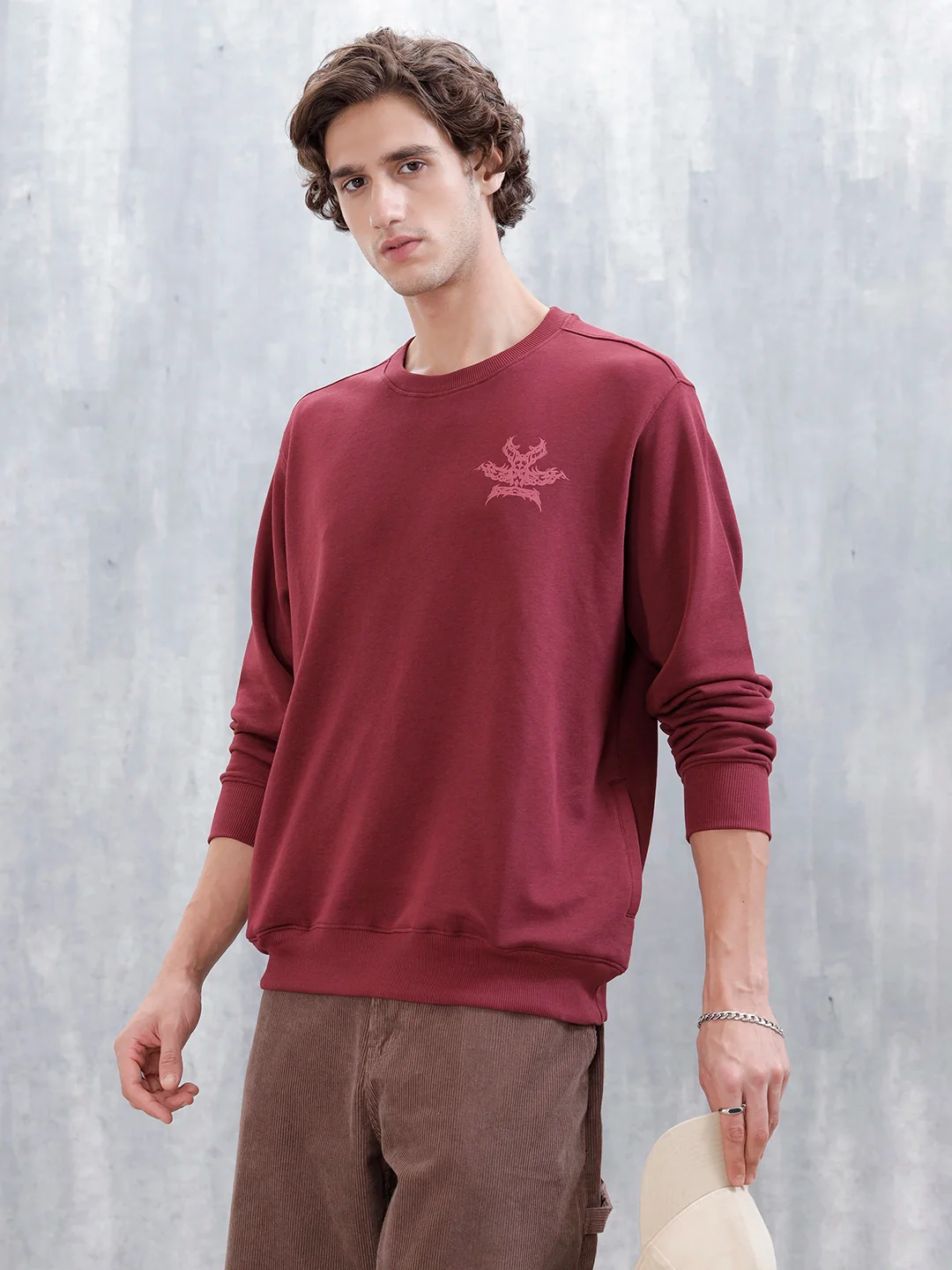 Men's Casual Comfort Fit Branded Sweatshirt | Maroon - Image 3
