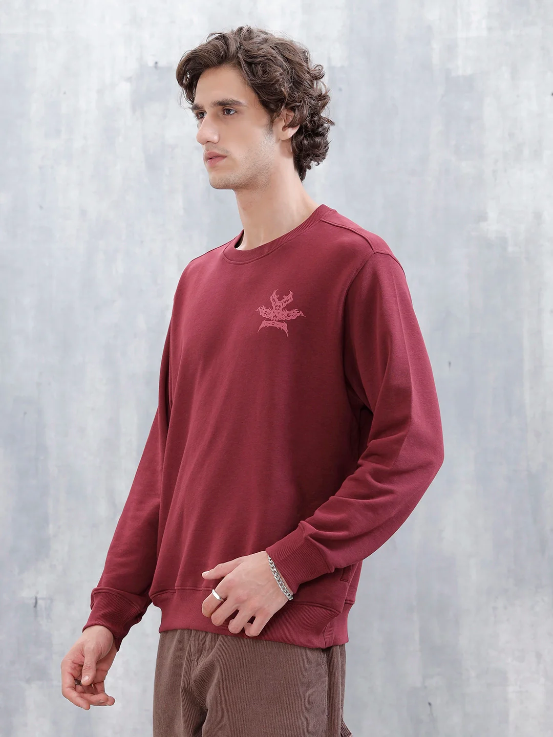 Men's Casual Comfort Fit Branded Sweatshirt | Maroon - Image 6