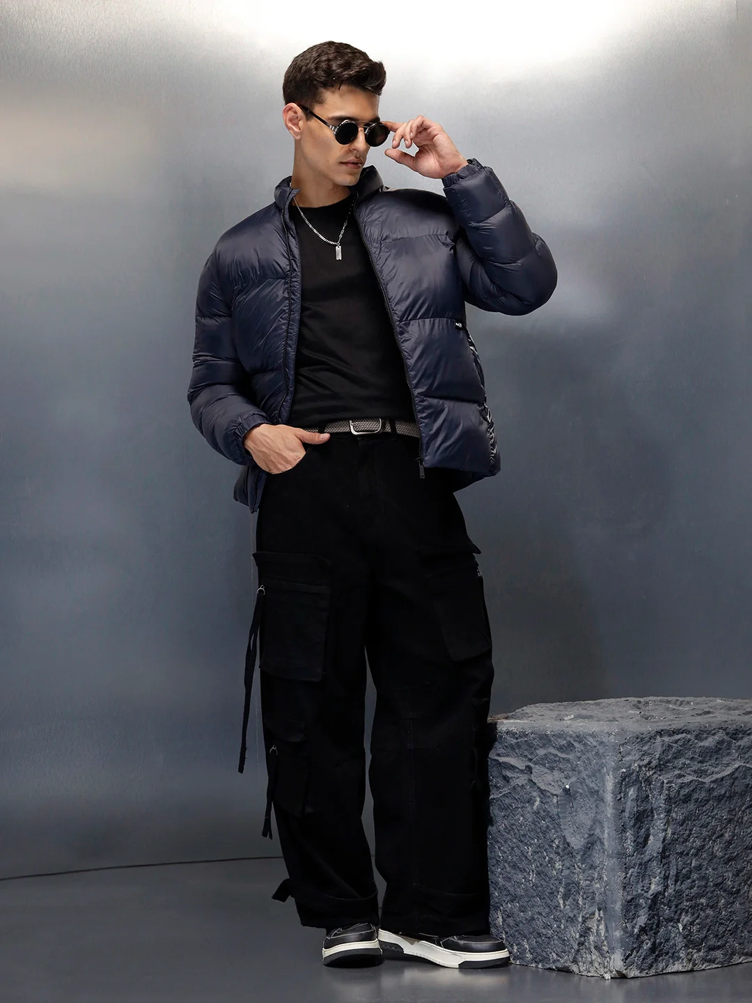 men's casual comfort fit puffer jacket | Blue - Image 2