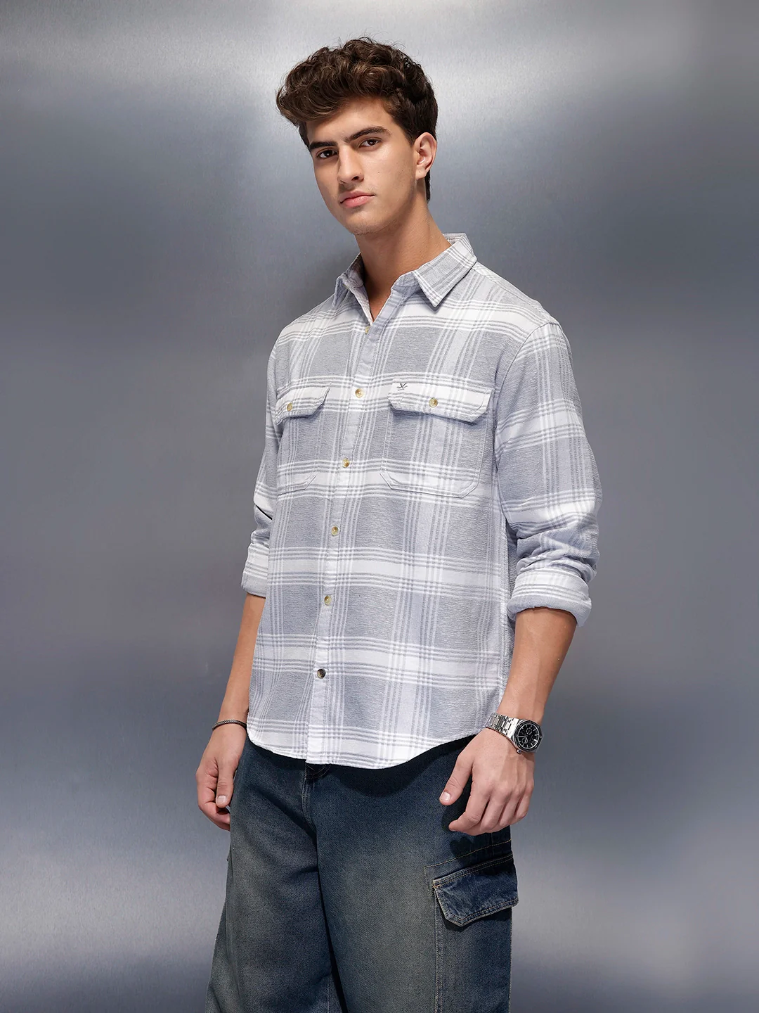 Men's Casual Dobby Shacket  | Grey - Image 4