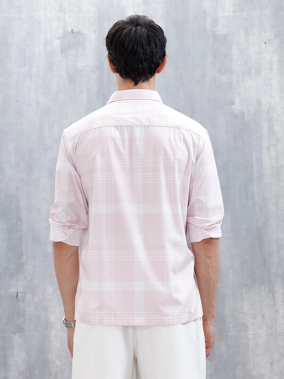 Men's Casual Double Pocket Checkered Shirt  | Pink - Image 3