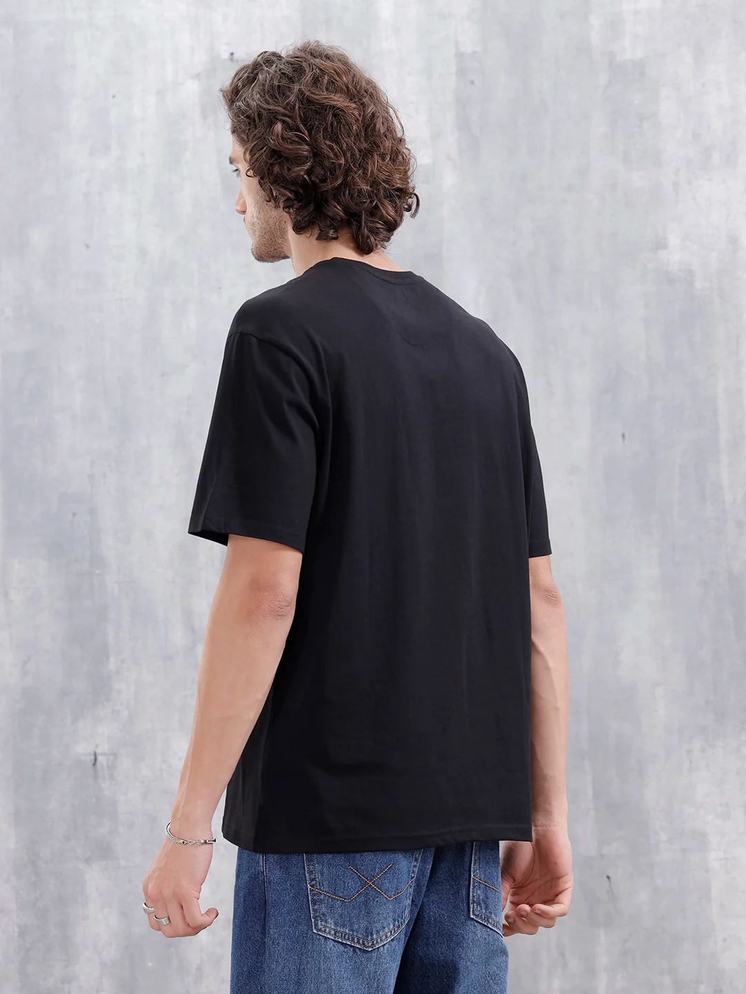 Men's Casual Embroidered Oversized Fit T-Shirt | Black - Image 3