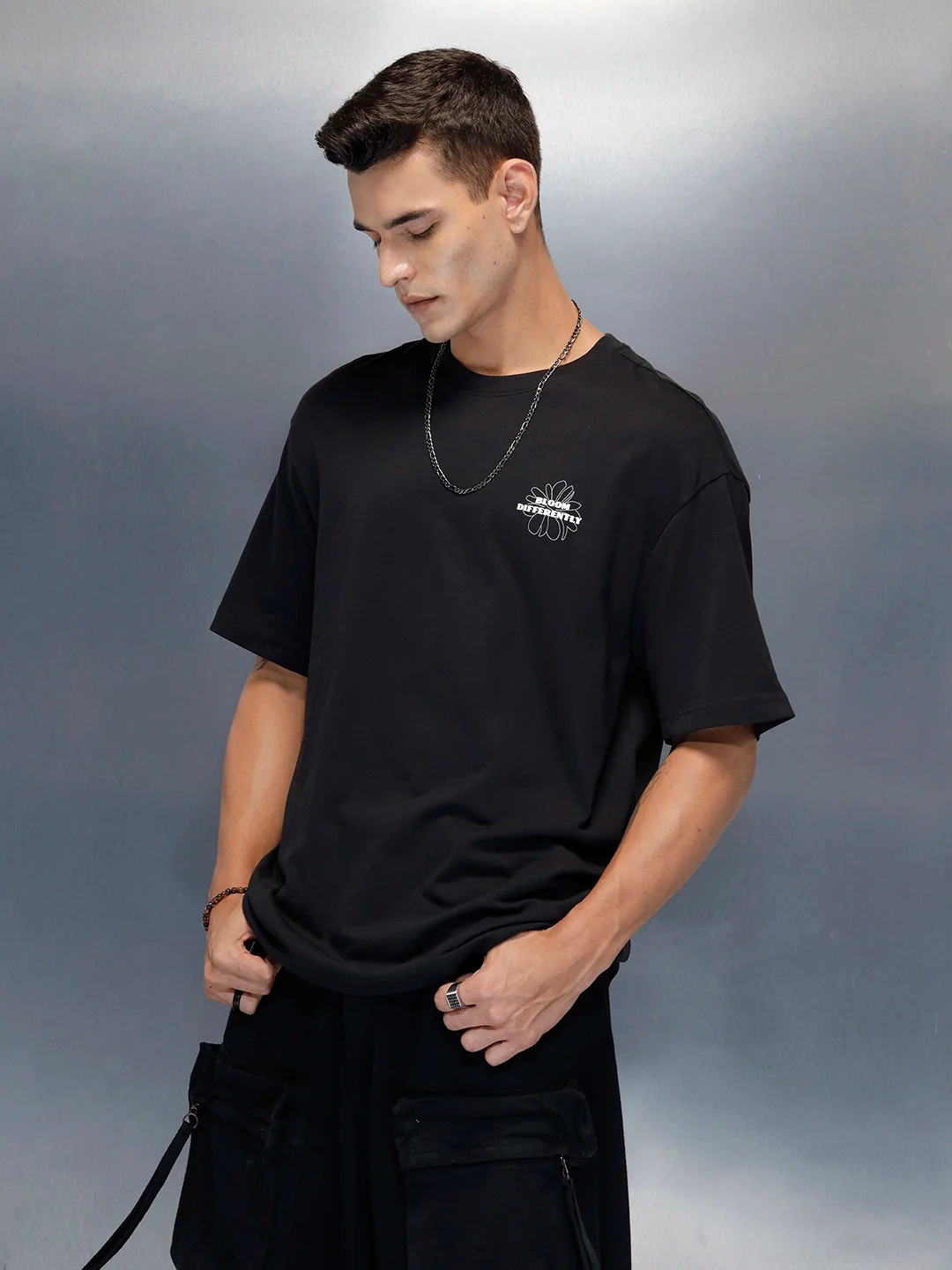 Men's Casual Floral Graphic Pritned T-Shirt | Black - Image 4