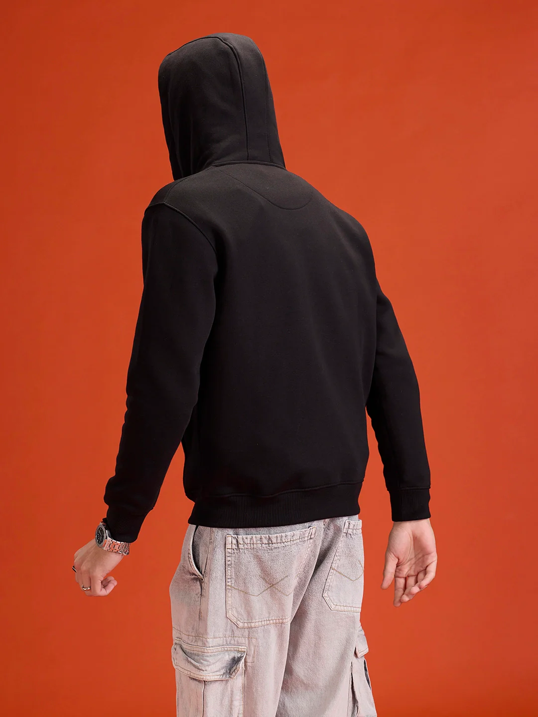 men's casual front zip up hooded sweatshirt | Black - Image 2