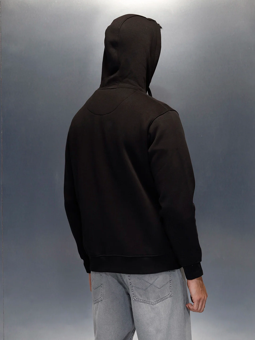 men's casual front zip up hooded sweatshirt | Black - Image 5
