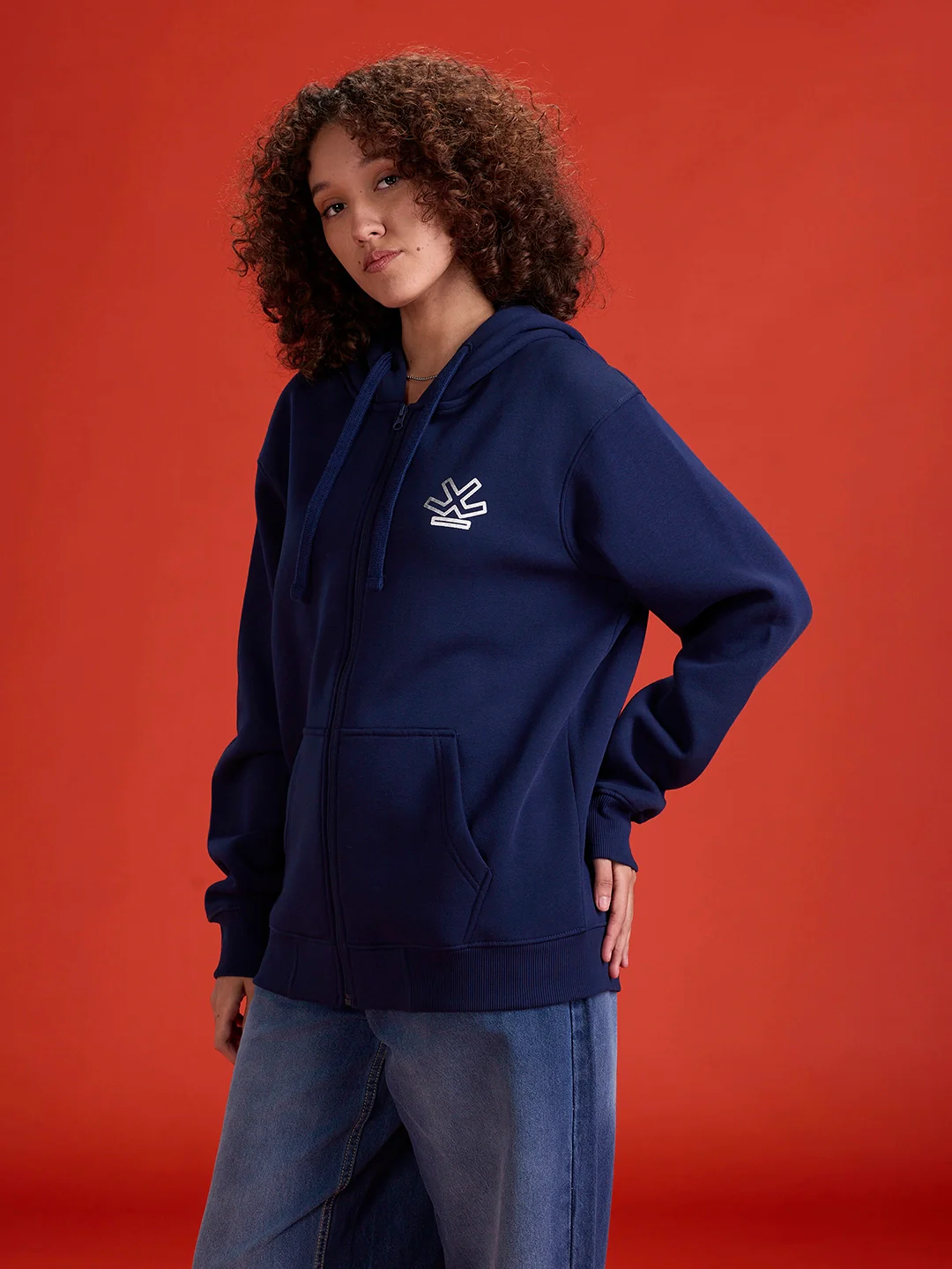 men's casual front zip up hooded sweatshirt | Blue - Image 5