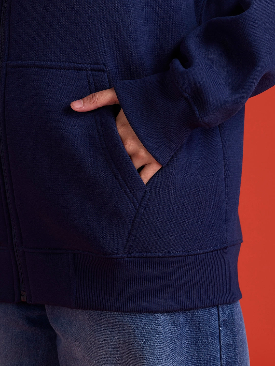 men's casual front zip up hooded sweatshirt | Blue - Image 7
