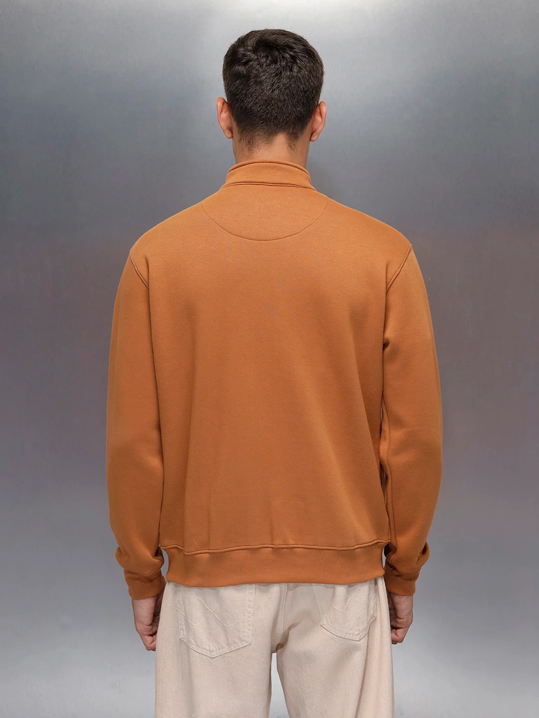 men's casual front zip up stand collar sweatshirt | Brown - Image 3