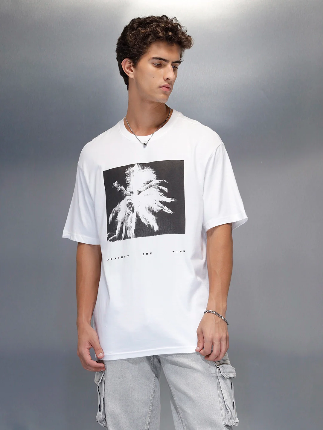 Men's casual graphic print oversize t-shirt  | White - Image 8