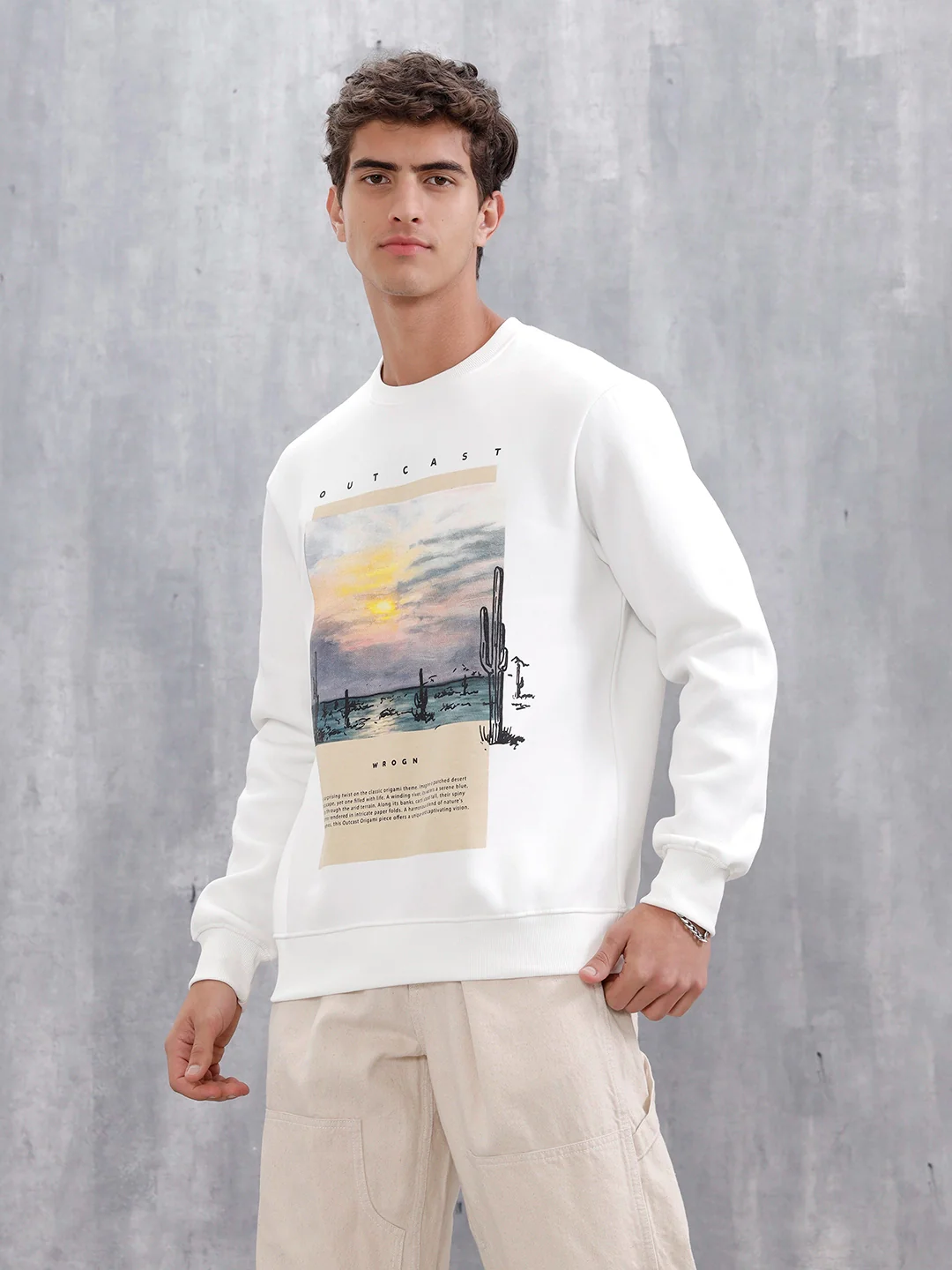 Men's Casual Graphic Printed Sweatshirt | White - Image 4
