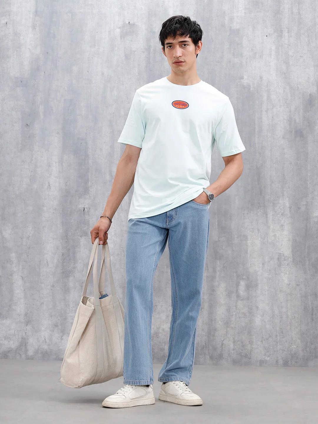Men's Casual Graphic Printed T-Shirt | Light Blue - Image 2