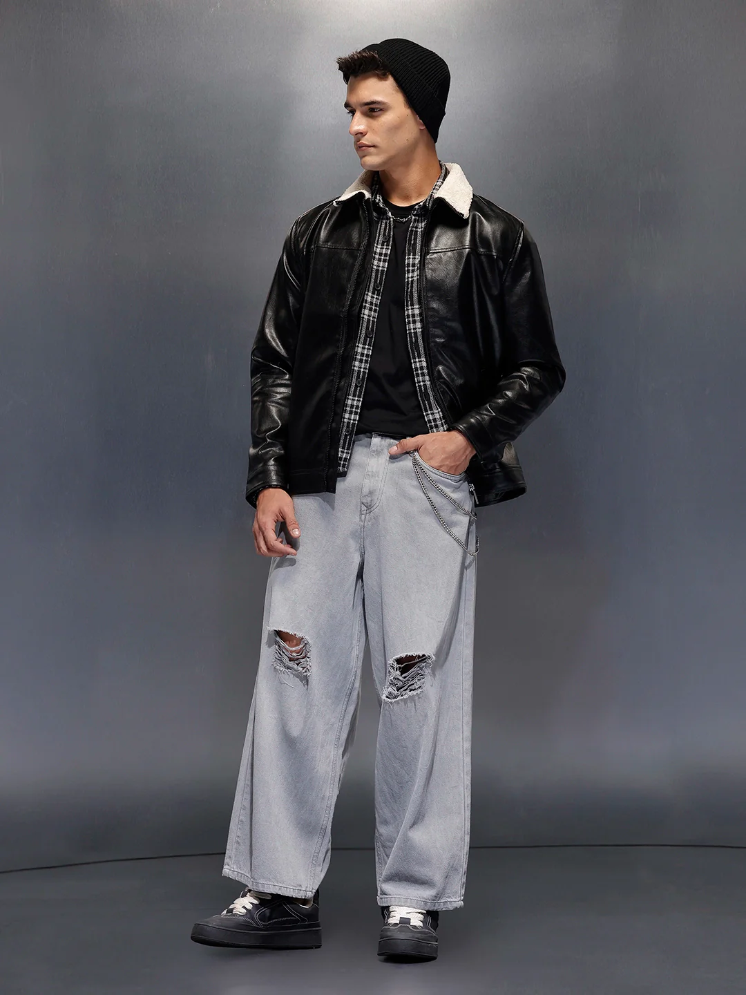 Men's casual jacket with contrast fur collar | Black - Image 2