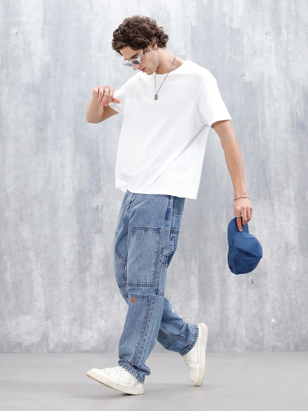 Men's Casual Loose Fit Carpenter Jeans | Med Stone - Image 2