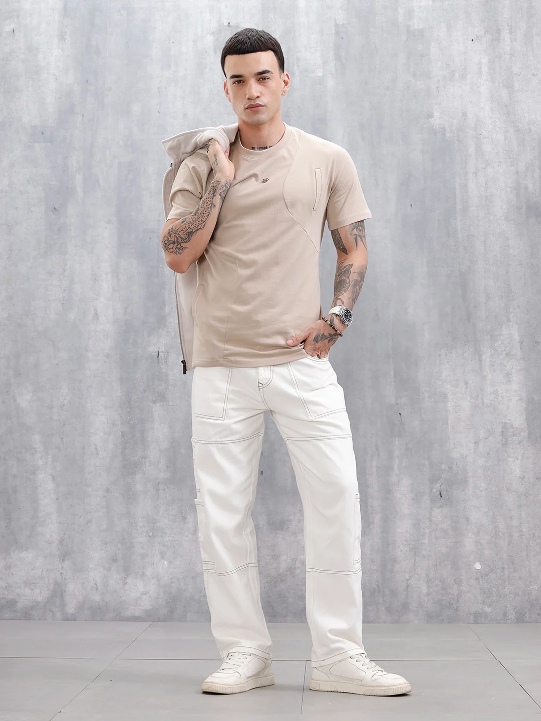Men's Casual Loose Fit Carpenter Jeans | White - Image 2