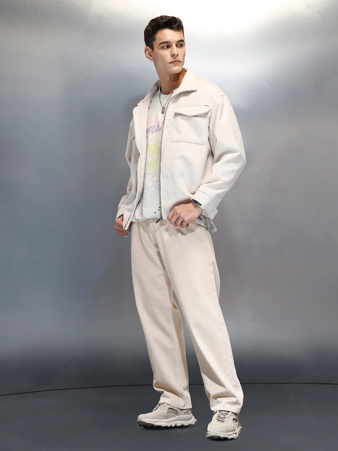 Men's Casual Loose Fit Jeans | Beige - Image 2
