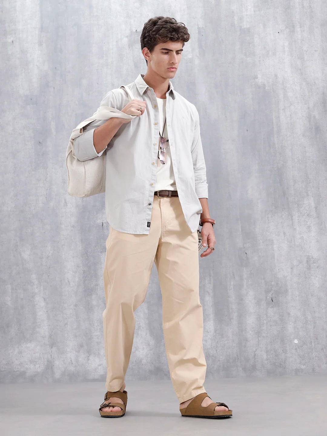 Men's Casual Loose Fit Tapered Trouser | Beige - Image 2