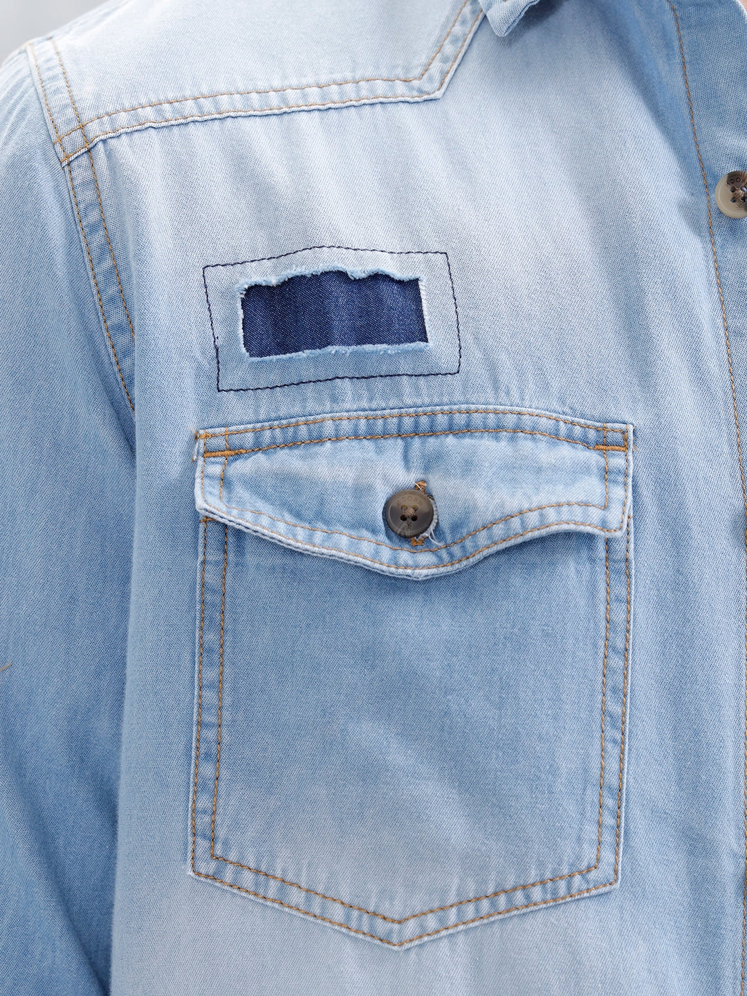 Men's Casual Mid Wash Denim Shirt | Med Stone - Image 5