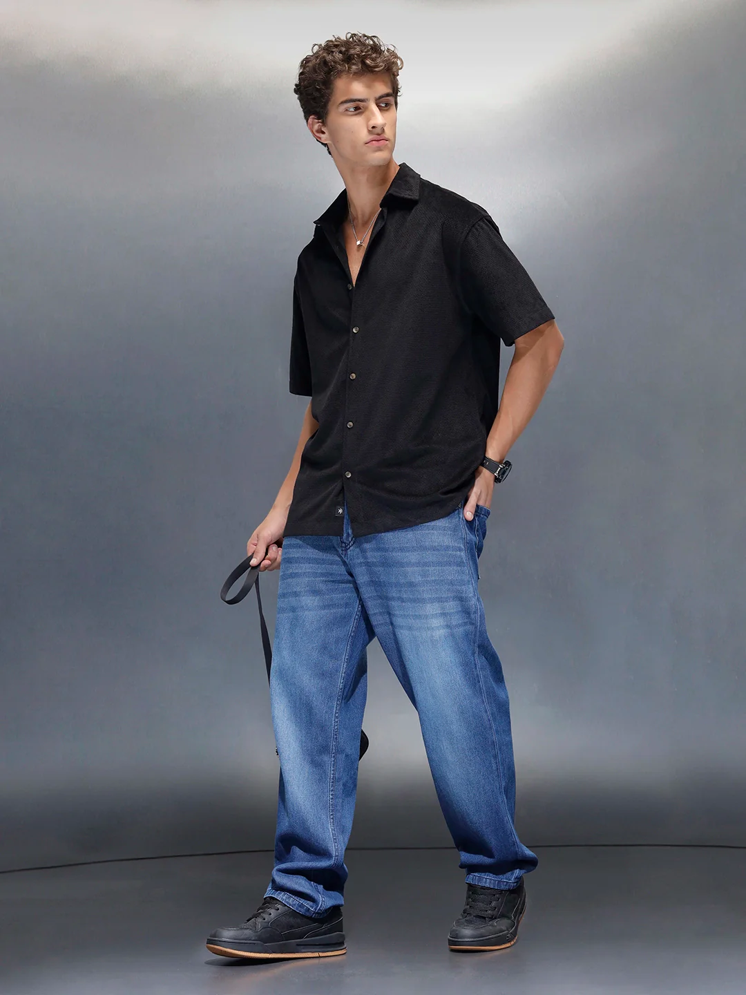 Men's casual oversize half sleeve shirt  | Black - Image 2