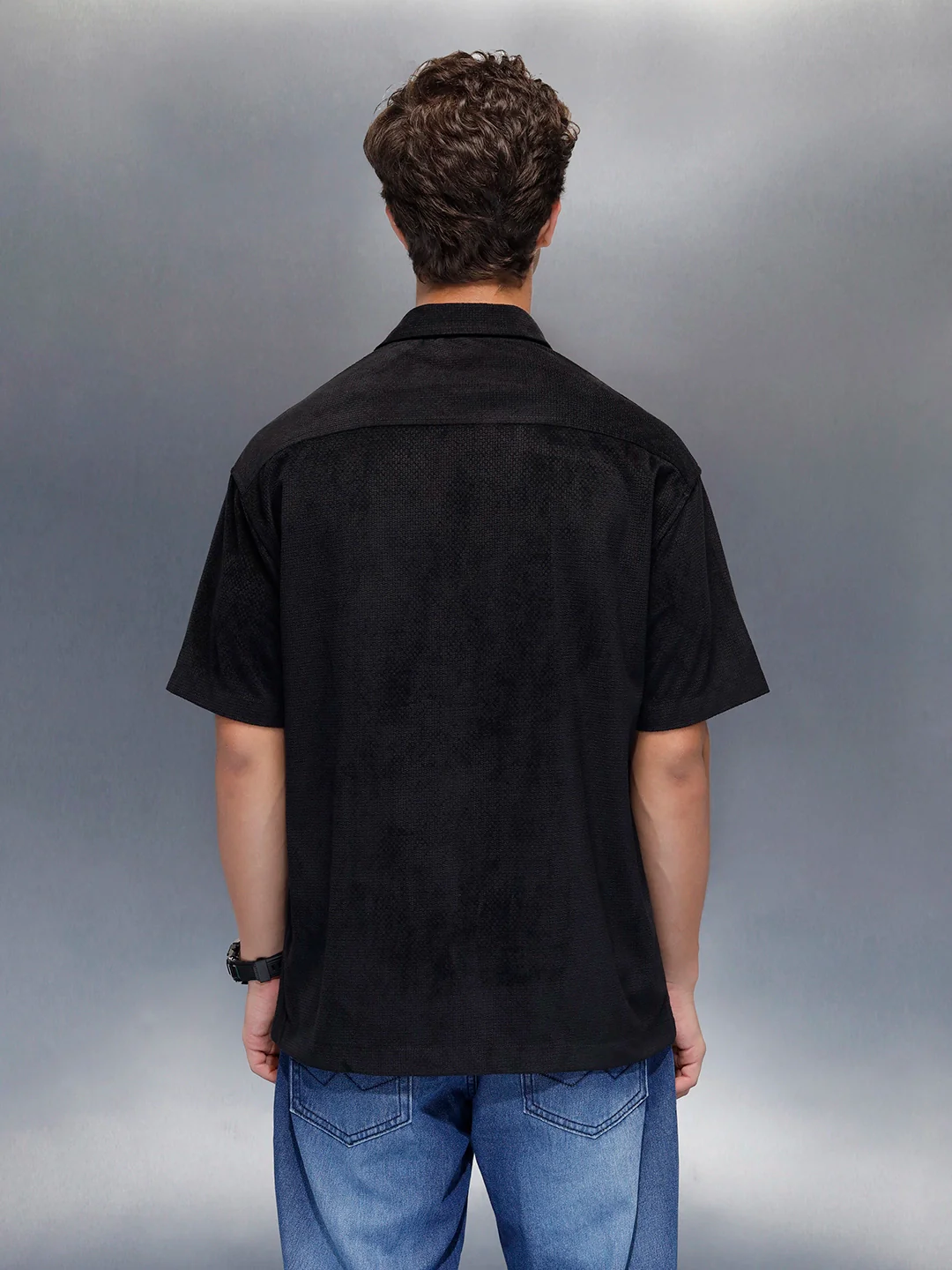 Men's casual oversize half sleeve shirt  | Black - Image 3