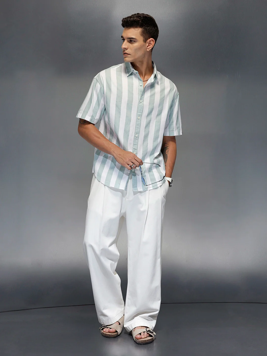 Men's casual oversize stripe shirt | White - Image 2