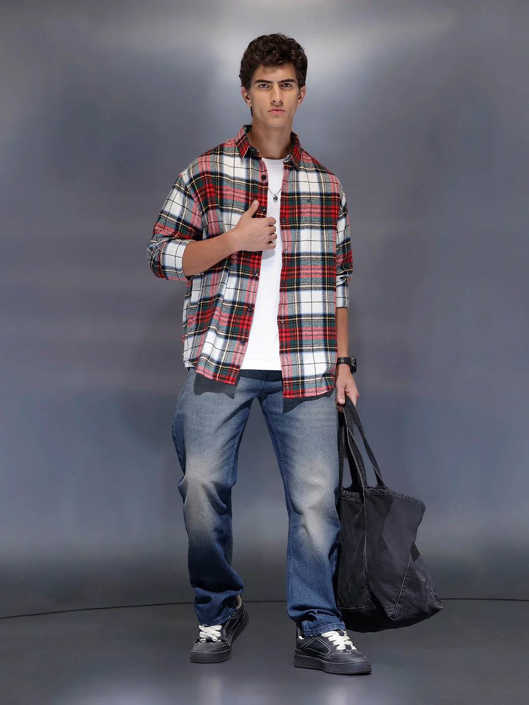 Men's Casual Oversized Checkered Shirt  |  Red - Image 2