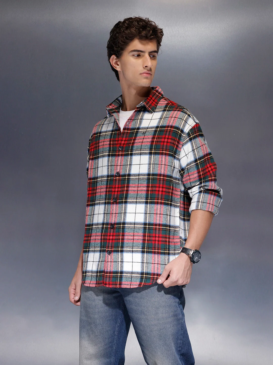 Men's Casual Oversized Checkered Shirt  |  Red - Image 4