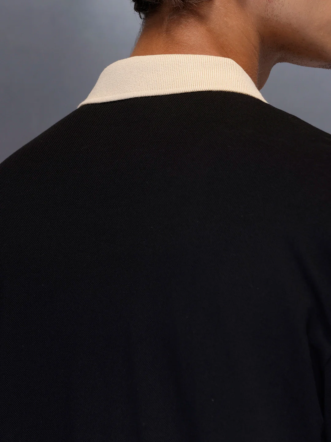 Men's Casual Oversized Contrast Detail Polo T-shirt  |  Black - Image 5