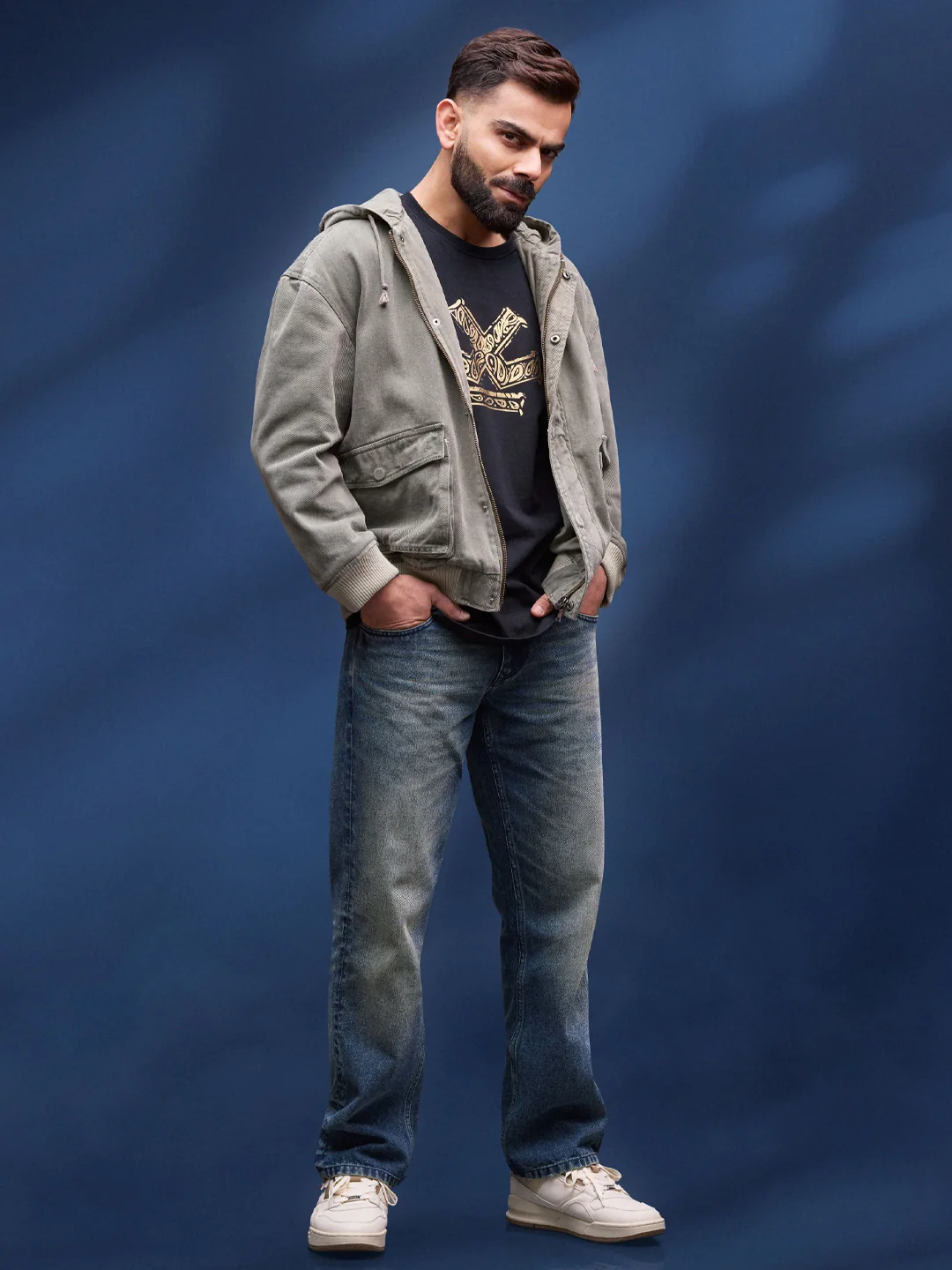 men's casual oversized crop fit front zipper hooded jacket | Olive - Image 3