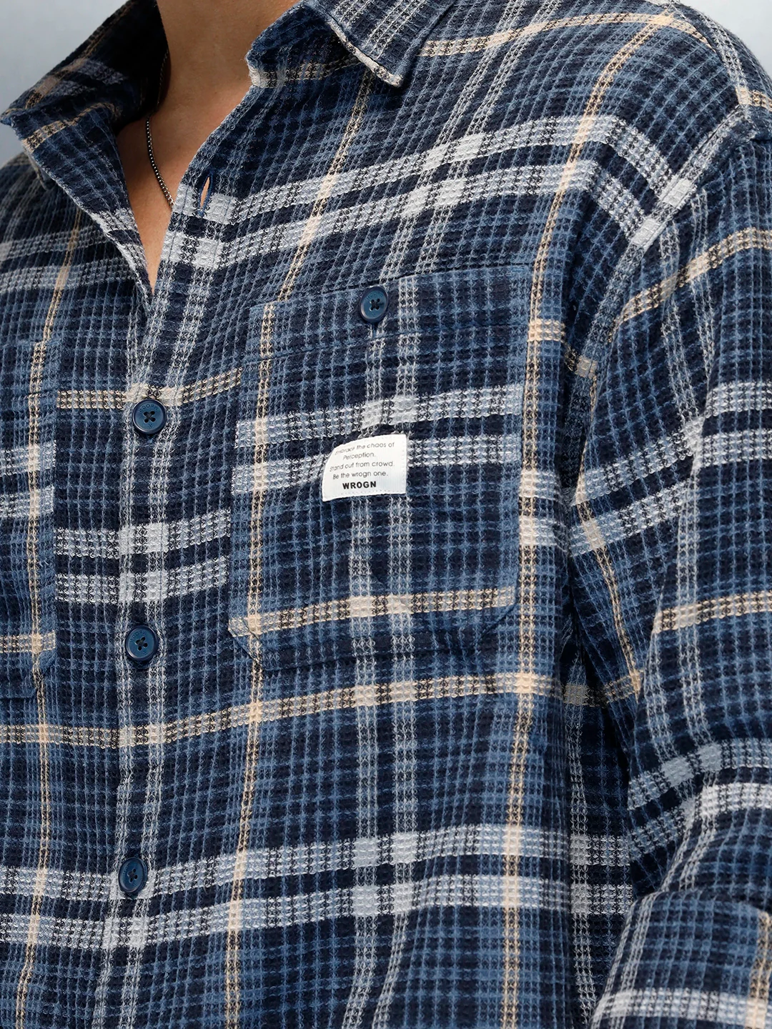 Men's Casual Oversized Fit Checkered Pattern Shirt | Blue - Image 5