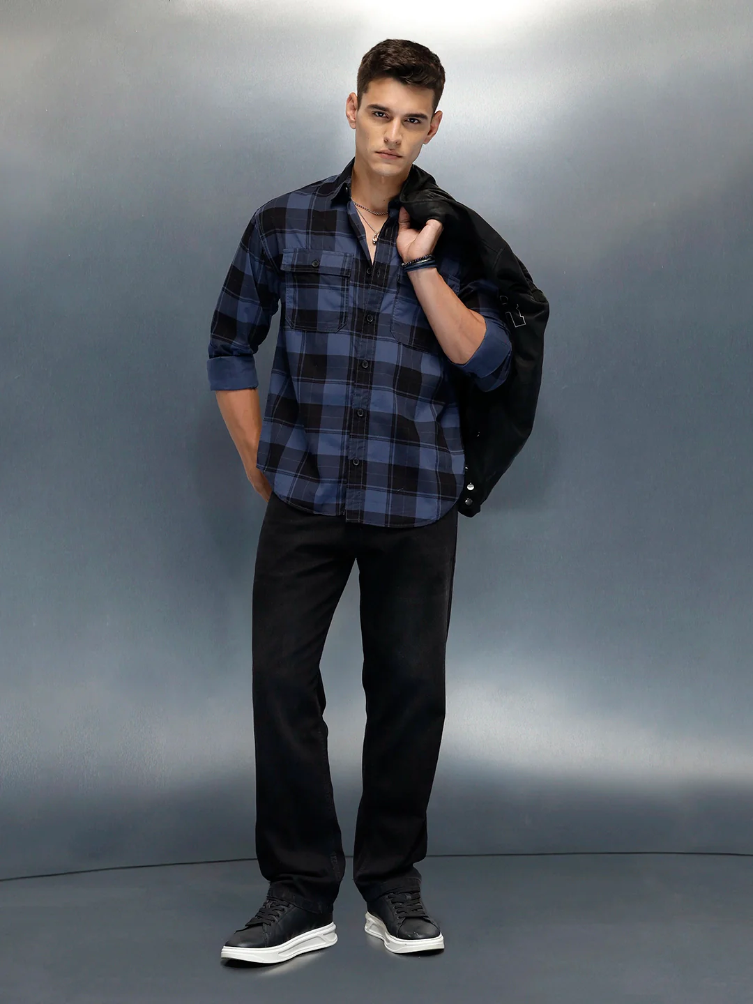 Men's Casual Oversized Fit Checkered Pattern Shirt | Blue - Image 2