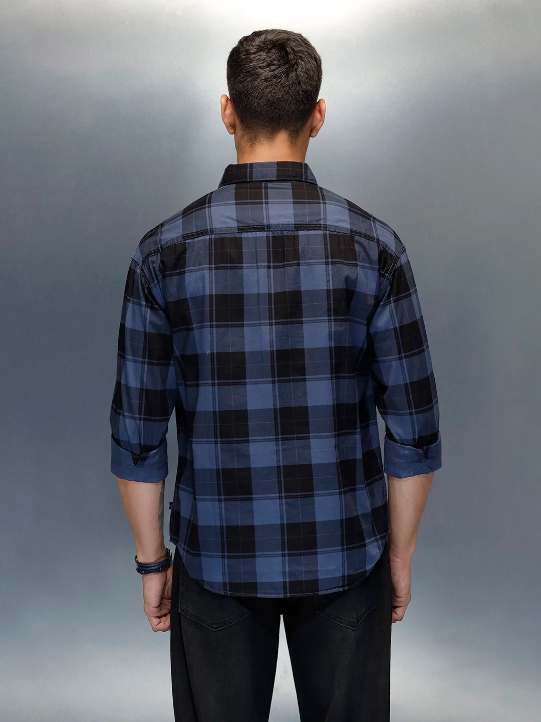 Men's Casual Oversized Fit Checkered Pattern Shirt | Blue - Image 3
