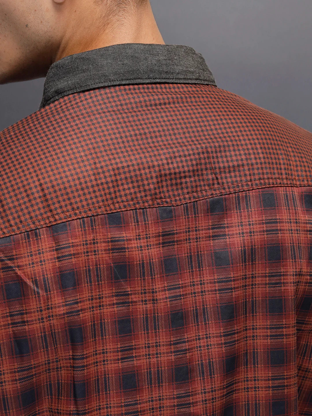 Men's Casual Oversized Fit Checkered Pattern Shirt | Brown - Image 5