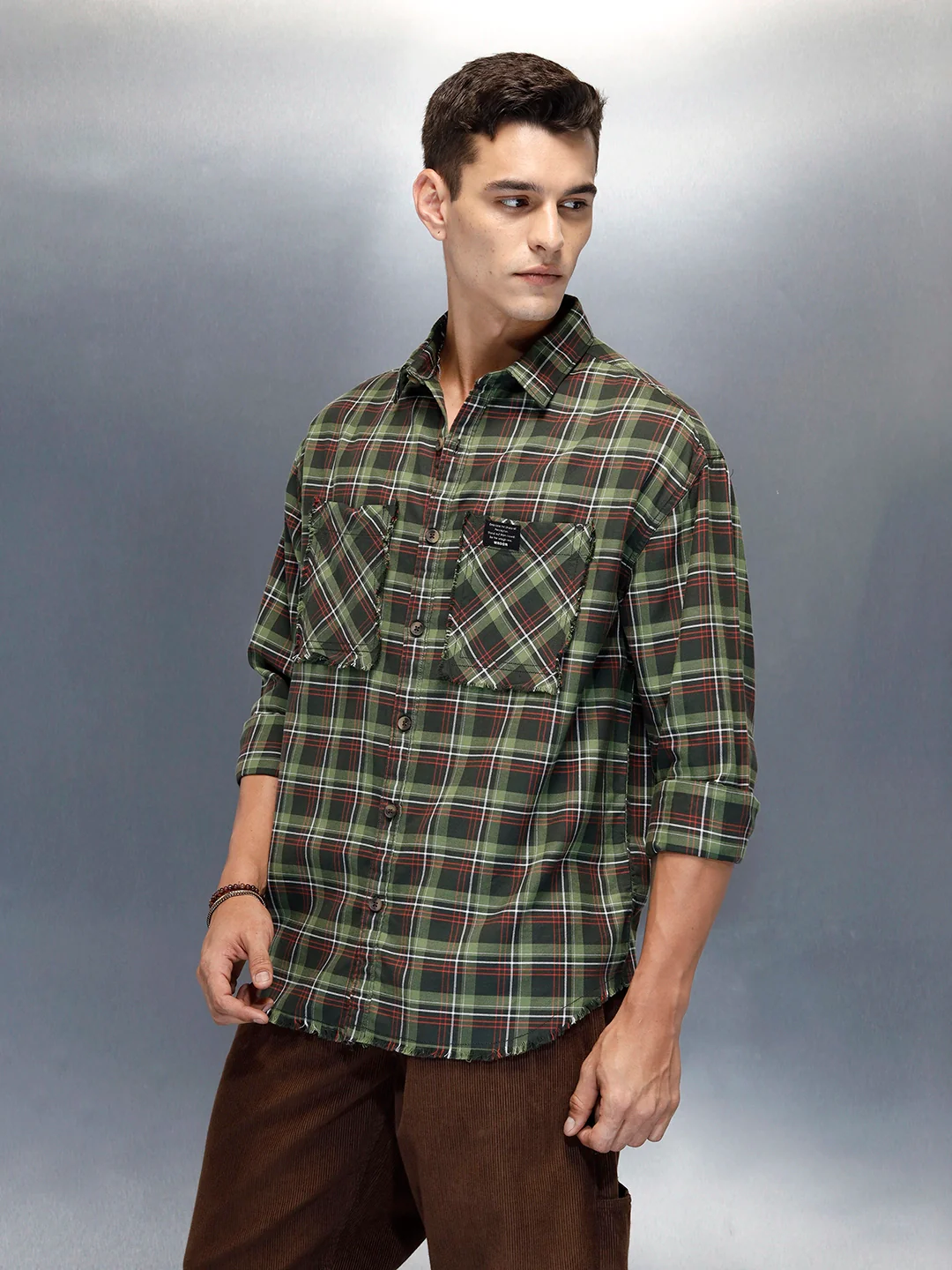 Men's Casual Oversized Fit Checkered Pattern Shirt | Green - Image 4