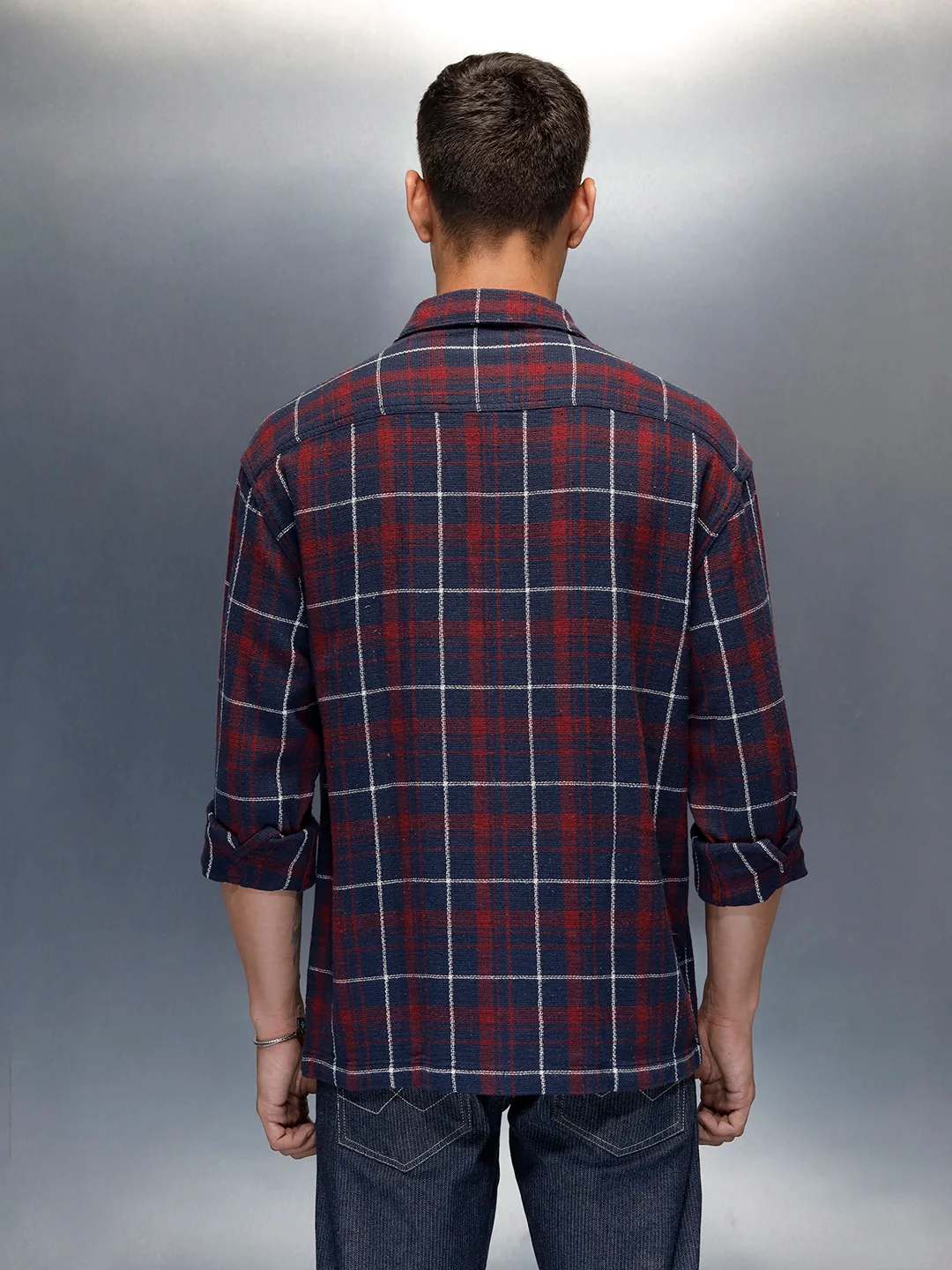 Men's Casual Oversized Fit Checkered Pattern Shirt | Navy Blue - Image 3