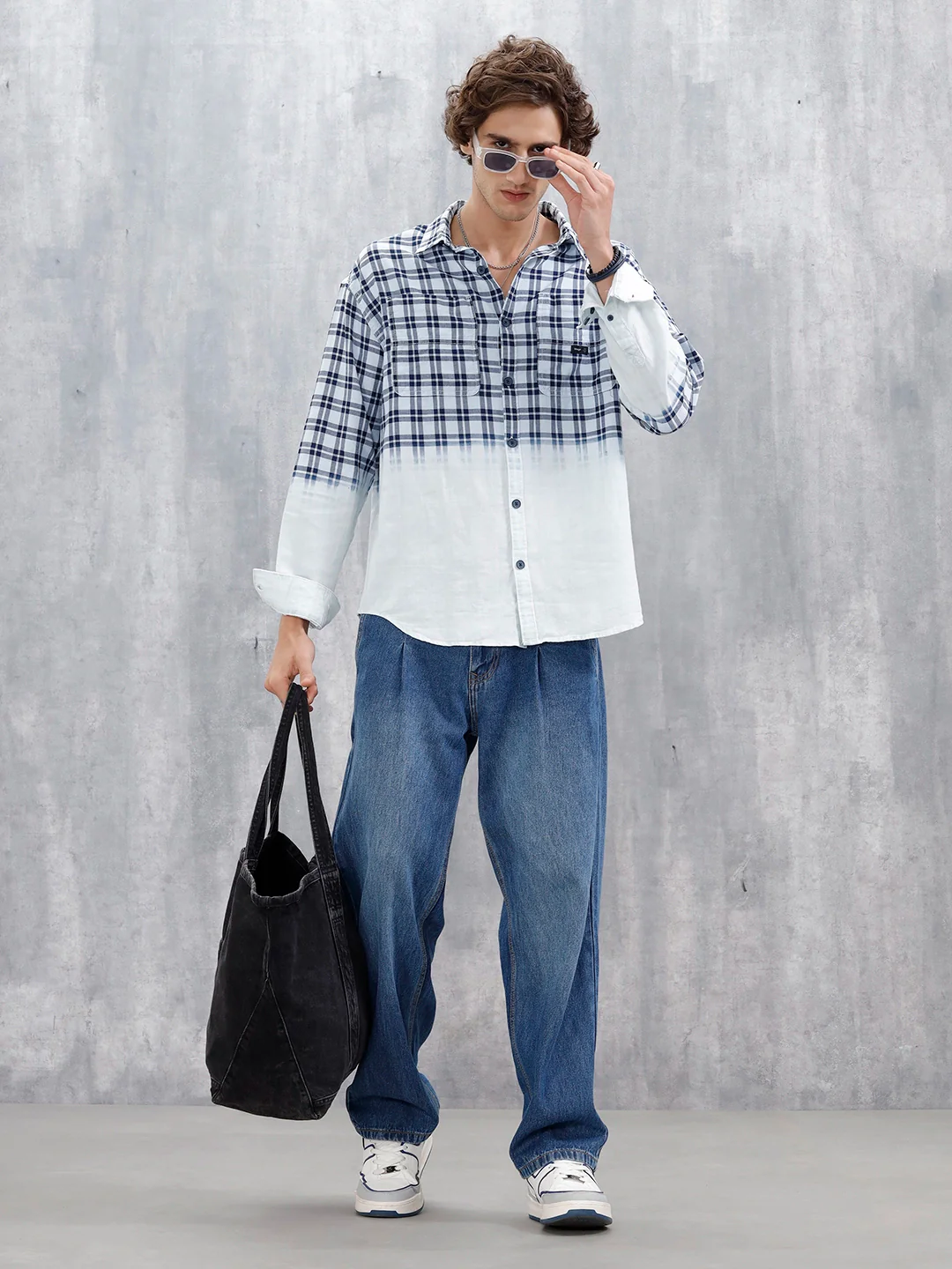 Men's Casual Oversized Fit Checkered Pattern Shirt | White - Image 2